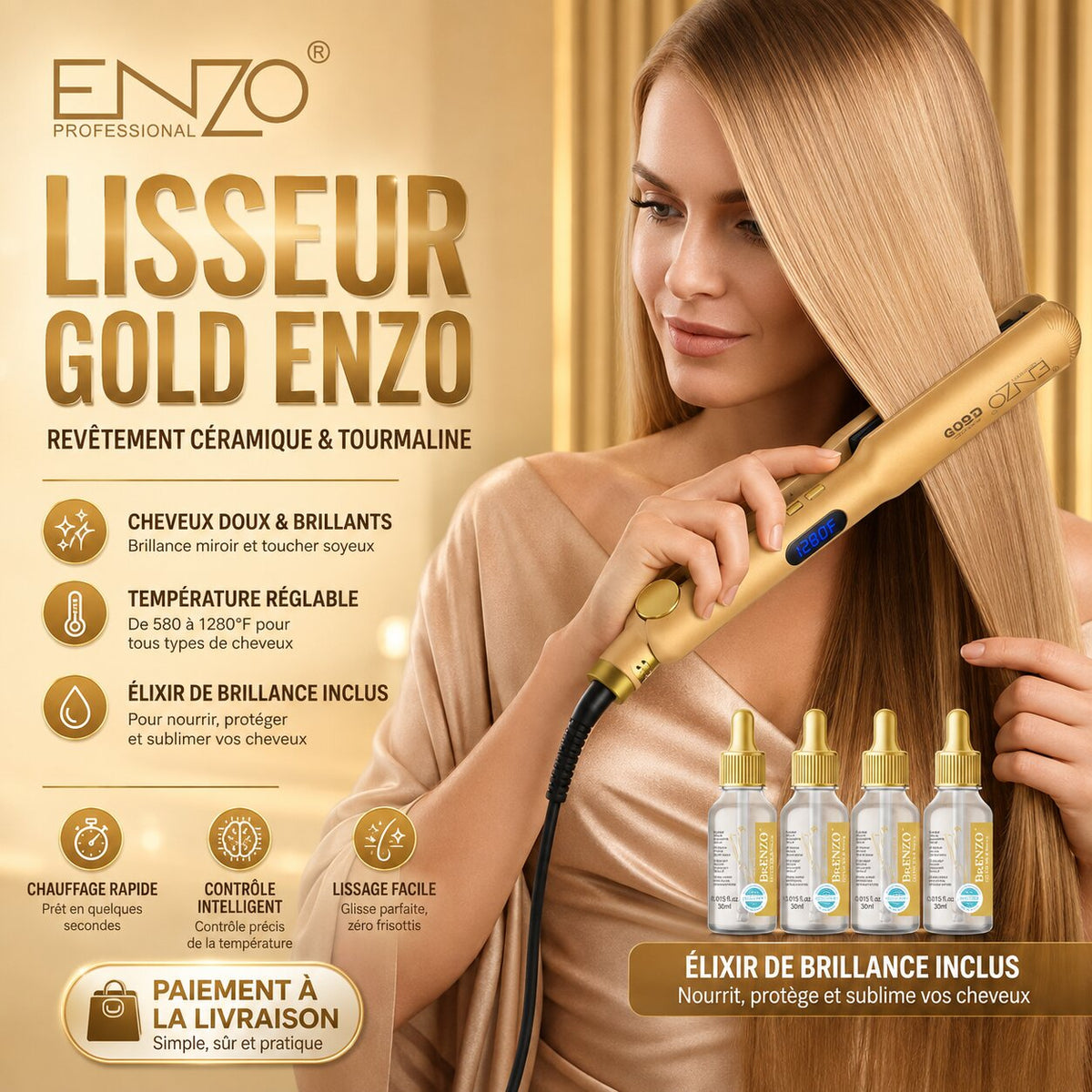 ENZO Professional Gold EN-3982 Hair Straightener - EN-3982 - Image 1