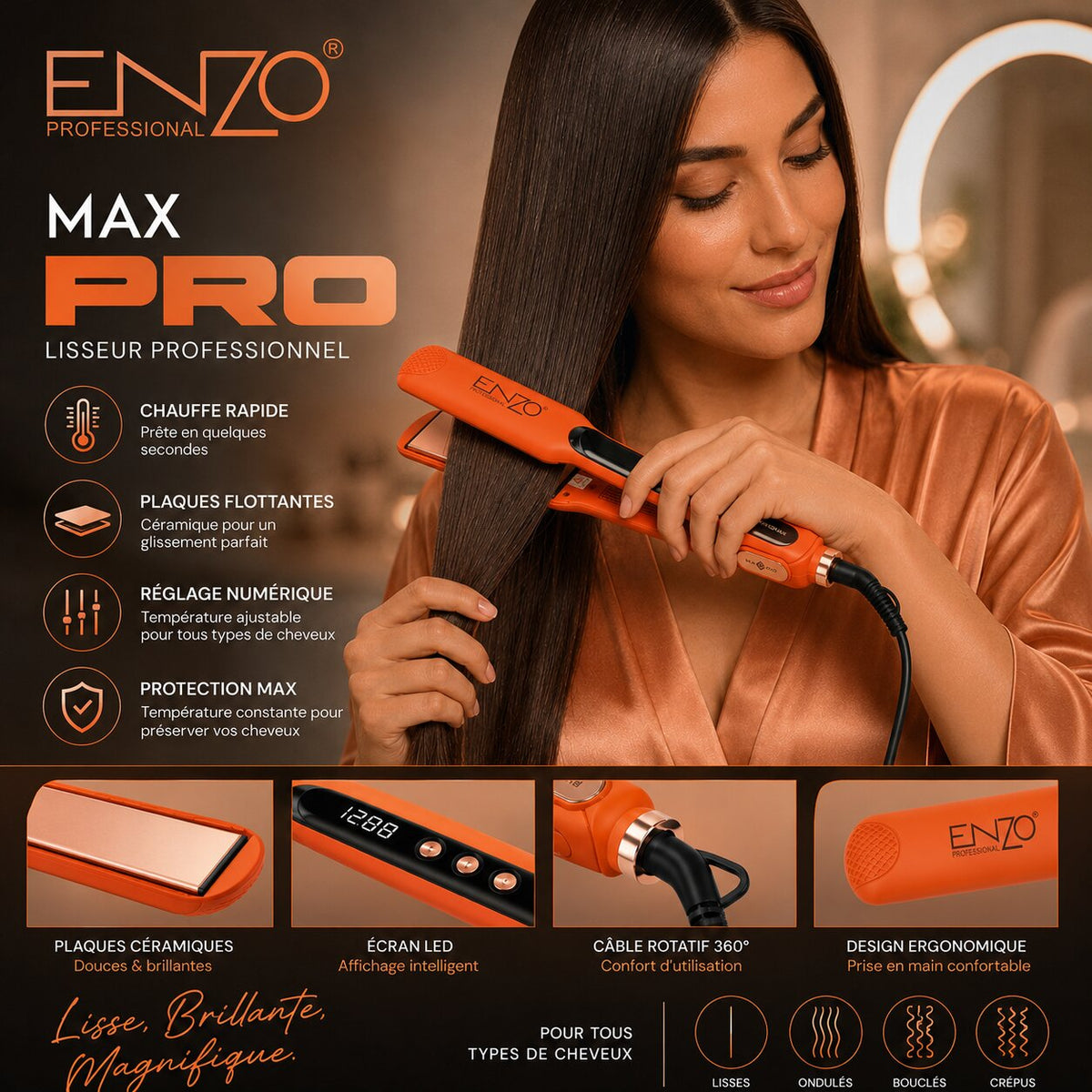 ENZO Professional Max Pro Hair Straightener - EN-3227 - Image 1