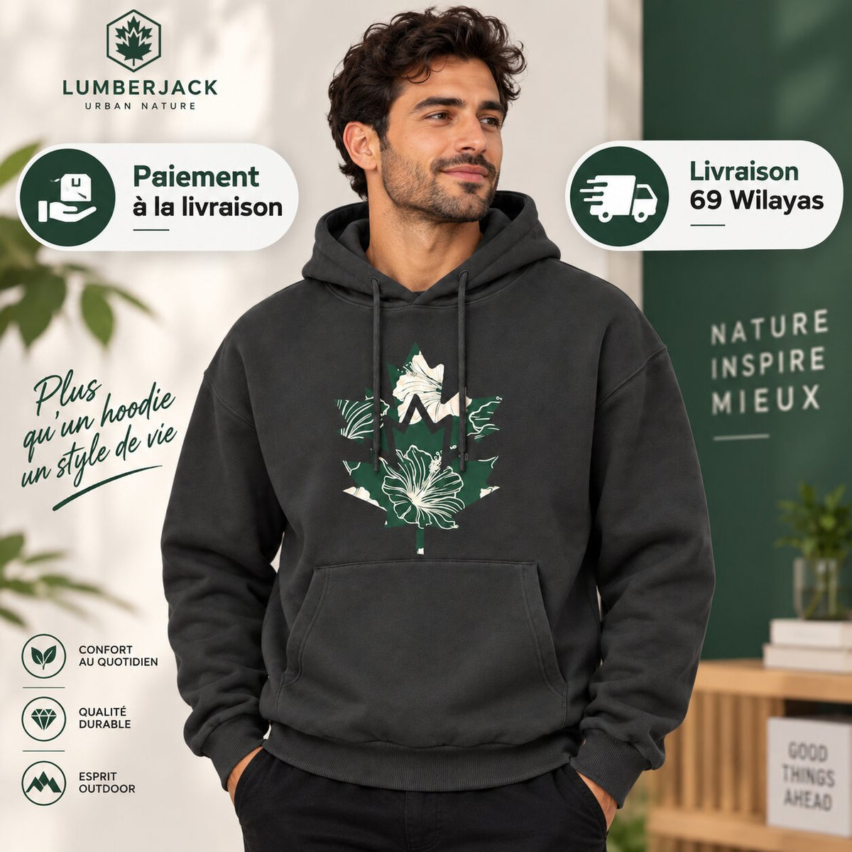 LUMBERJACK HOODIE - LBJ-00203-DGY - Image 1