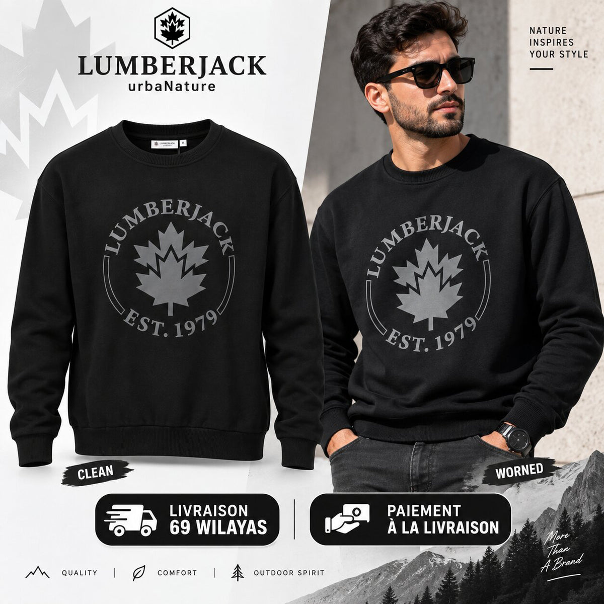 LUMBERJACK SWEAT SHIRT - LBJ-00602-BLK - Image 1