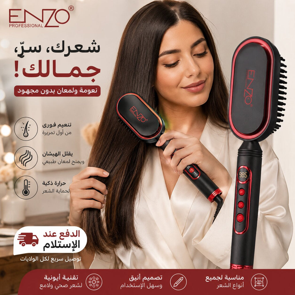 ENZO Professional EN-4201-BLACK Mini Hair Straightening Brush - EN-4201-BLACK - Image 1