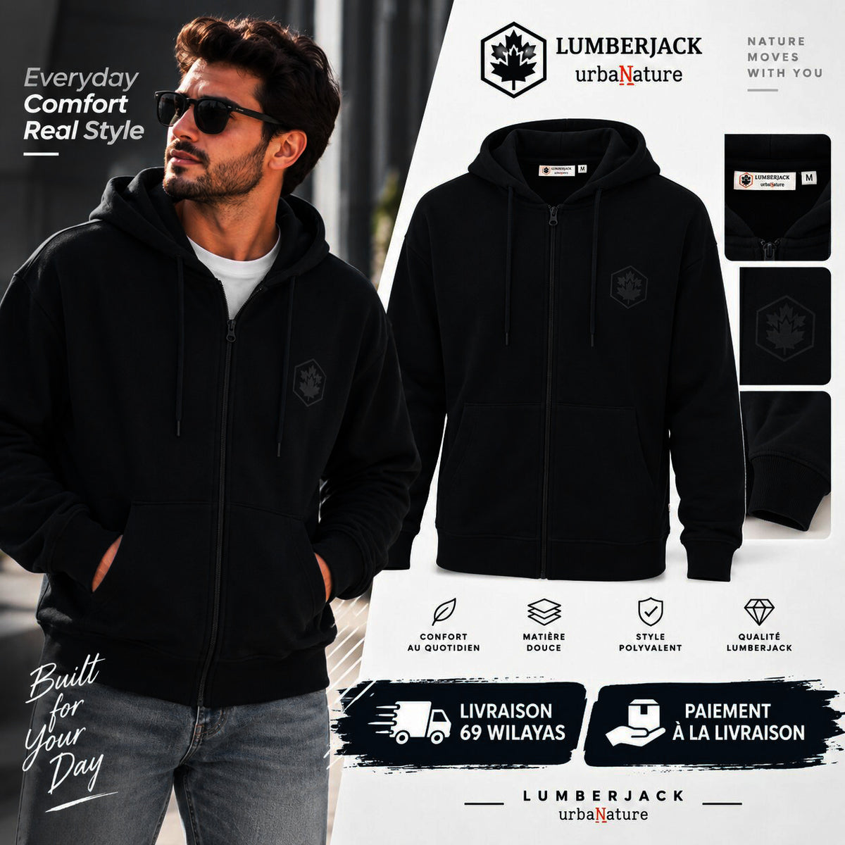 LUMBERJACK ZIP HOODIE - LBJ-00201-BLK - Image 1