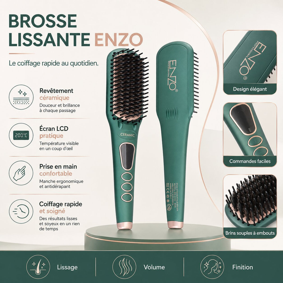 ENZO EN-4105 Ceramic Hair Straightening Brush - EN-4105 - Image 1