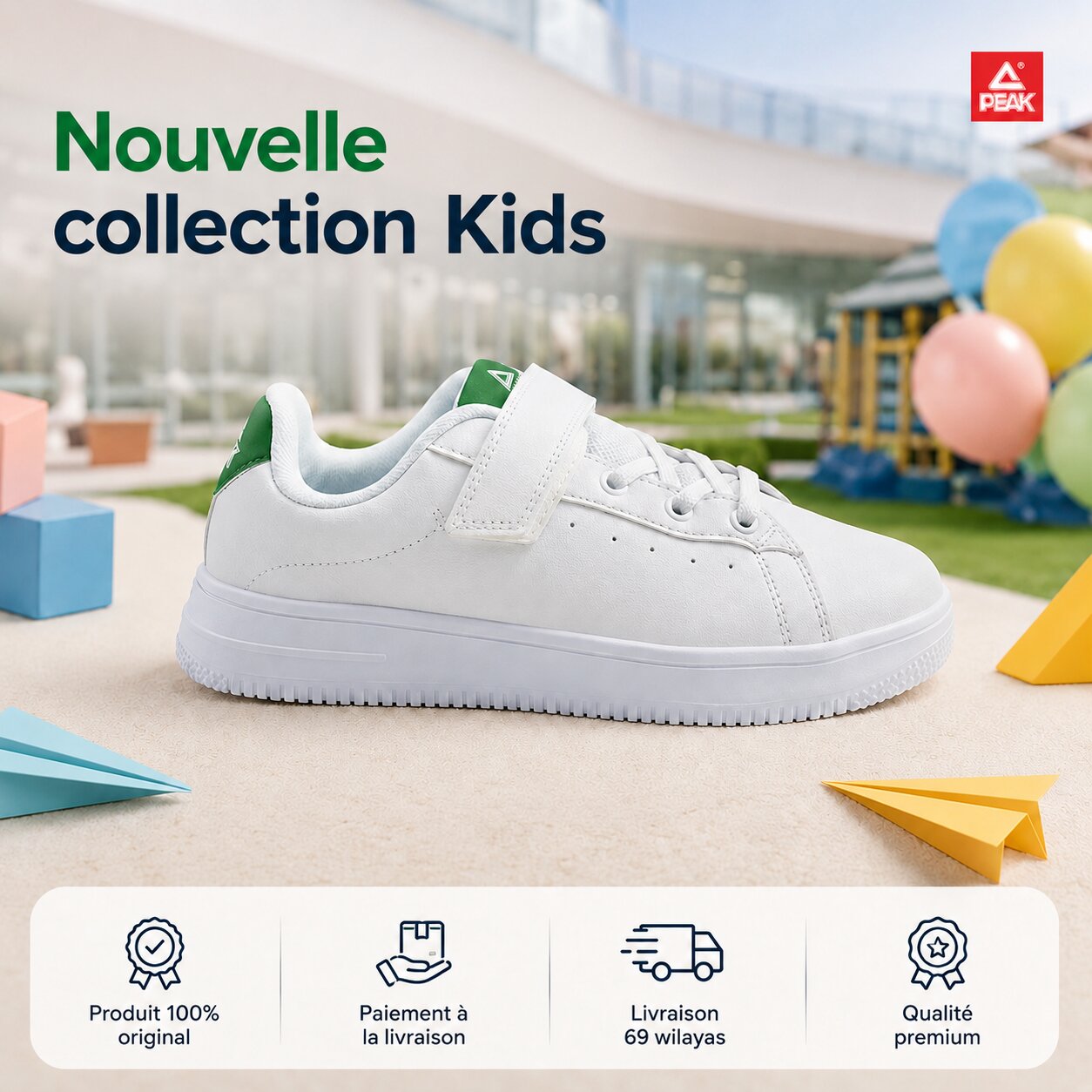 Peak Kids Casual Shoes White Green - EK3901B-X169 - Image 1