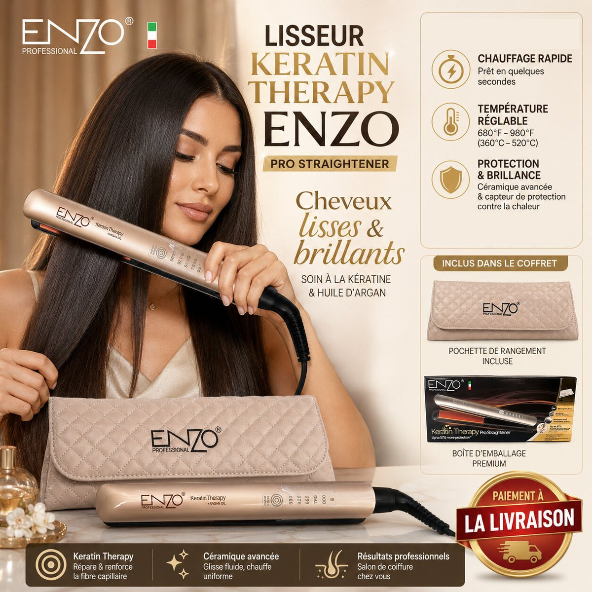 ENZO Professional Keratin Therapy Pro Straightener - EN-3860A - Image 1