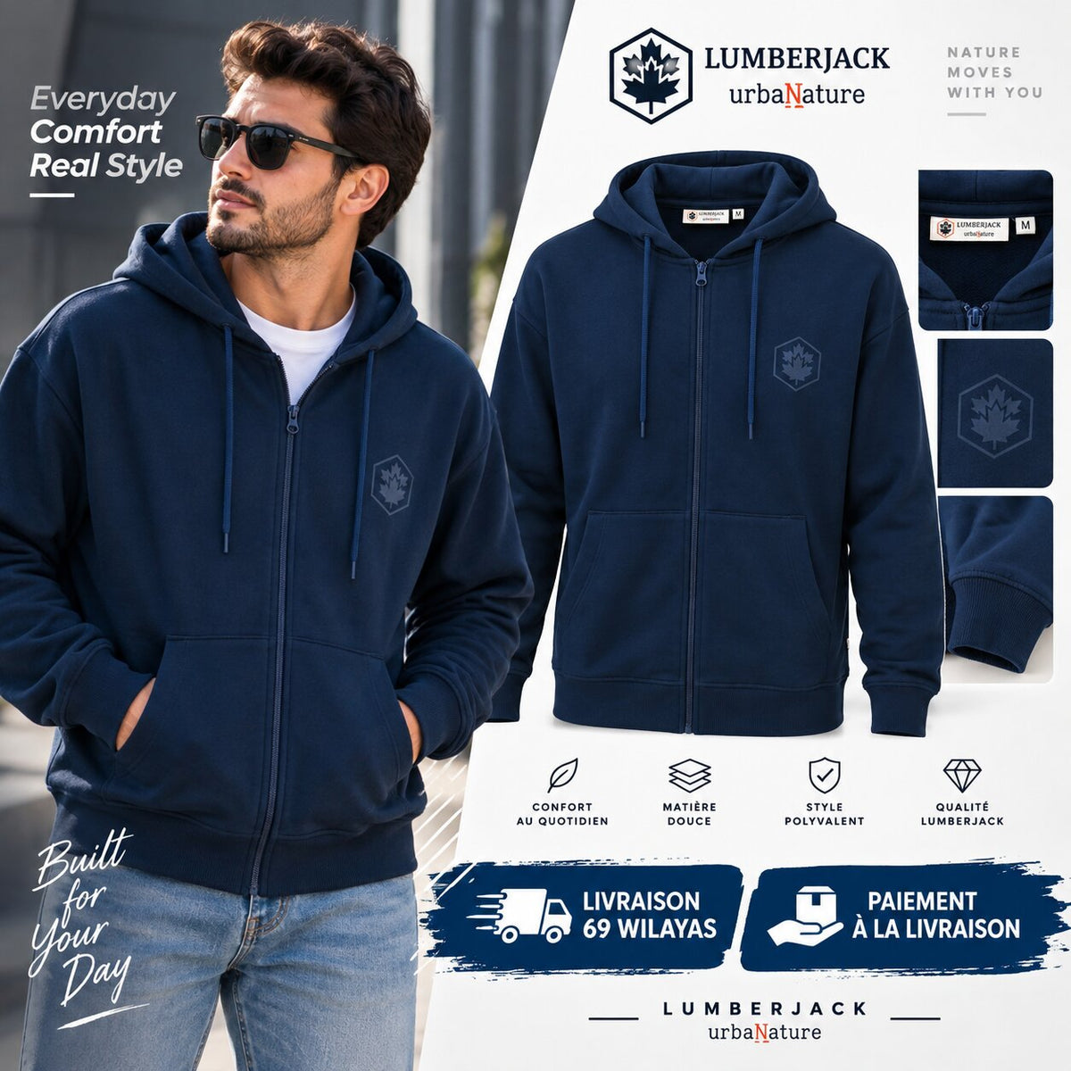 LUMBERJACK ZIP HOODIE - LBJ-00201-BLU - Image 1