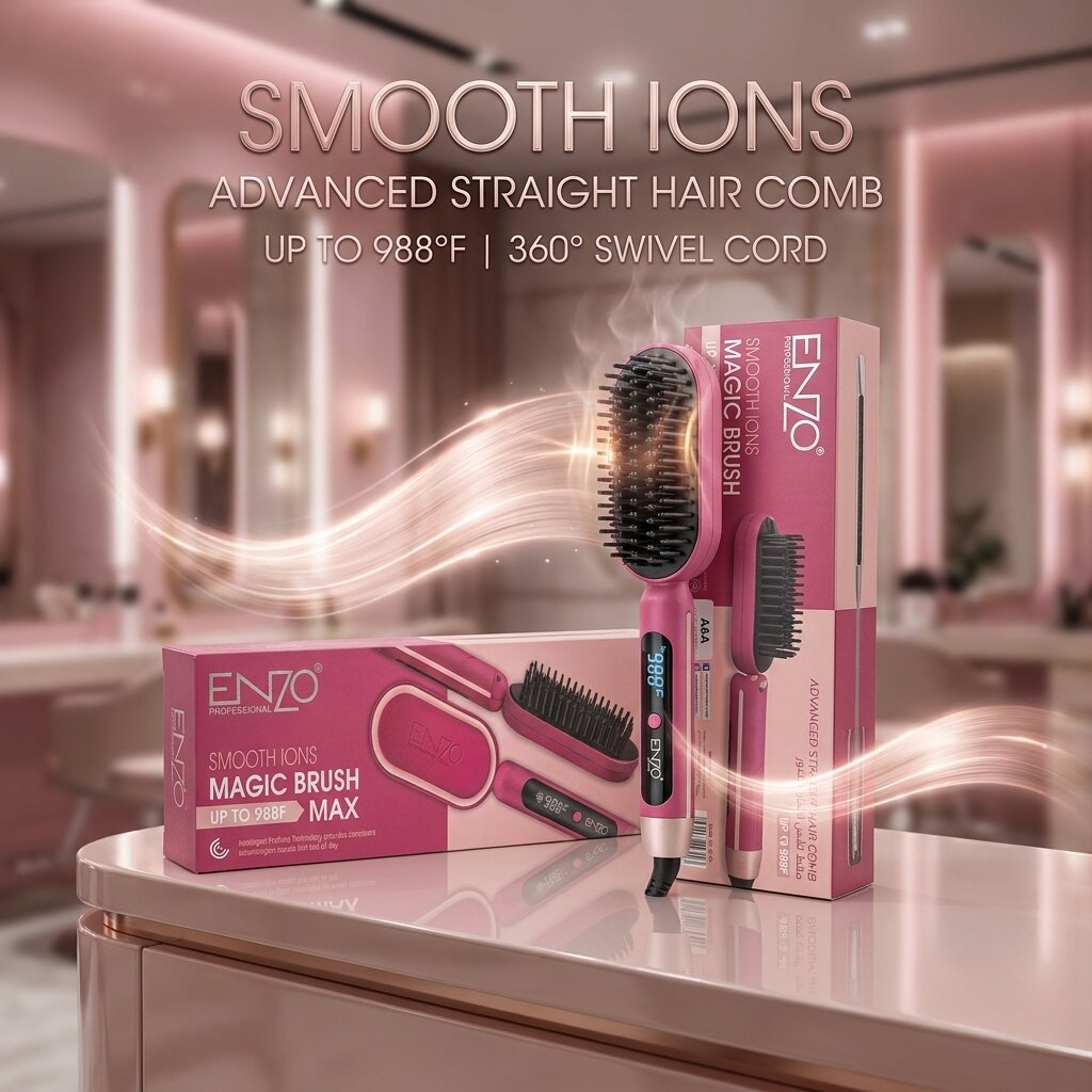 ENZO PROFESSIONAL Peigne Pour Cheveux Chauffante Lissante Pro 988F° - NO.4102BU - Image 1