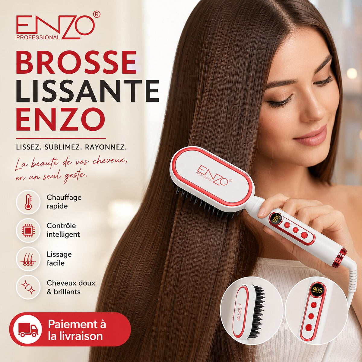 ENZO Professional EN-4201 Mini Hair Straightening Brush - EN-4201 - Image 1