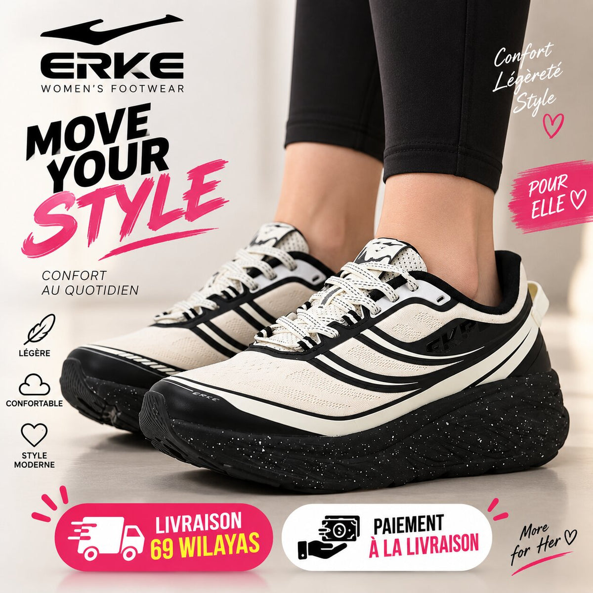 ERKE Women's Sneakers, Black - 12126103357-005 - Image 1