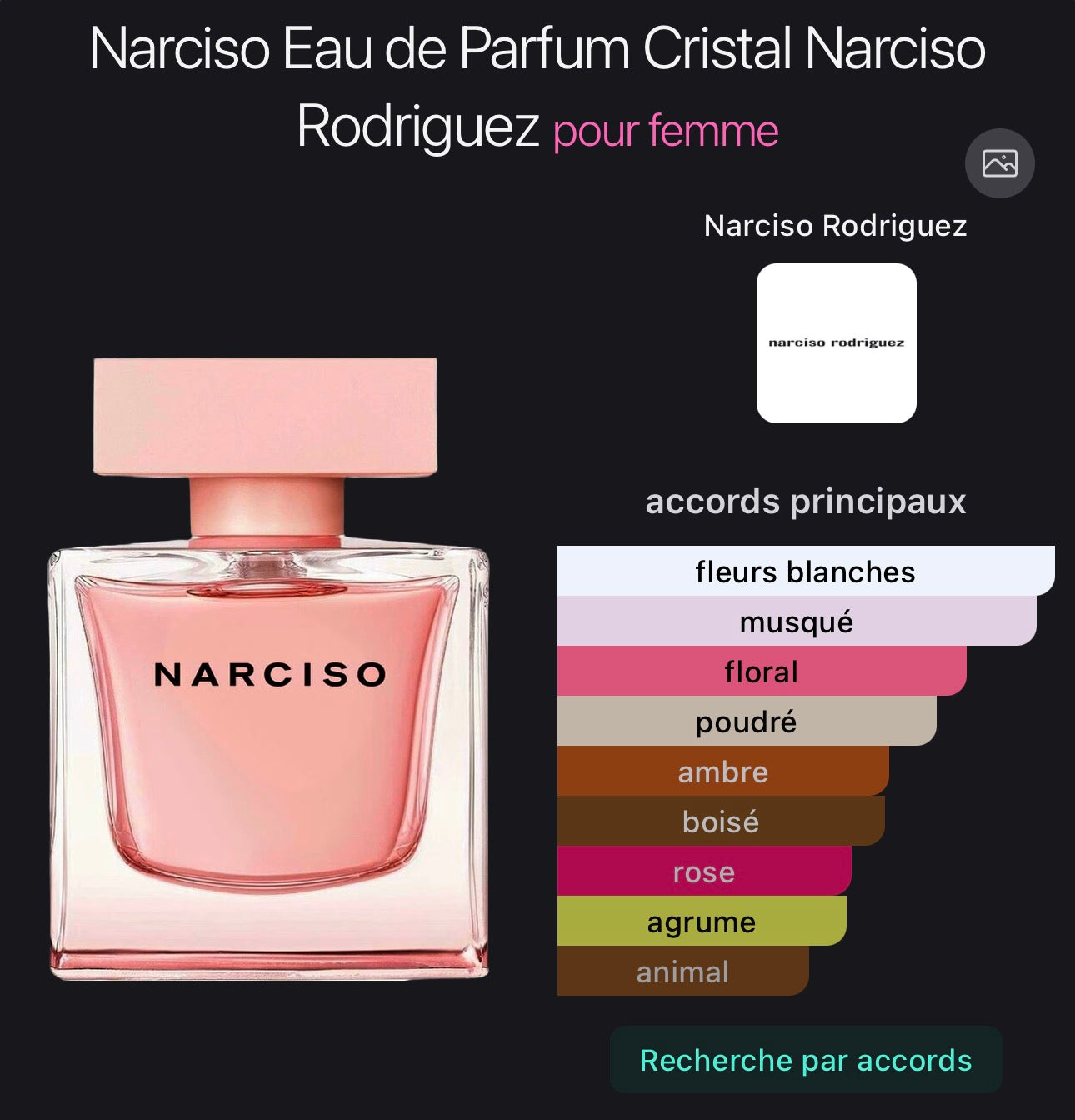 Narciso Eau de Parfum Cristal Narciso Rodriguez pour femme 👩