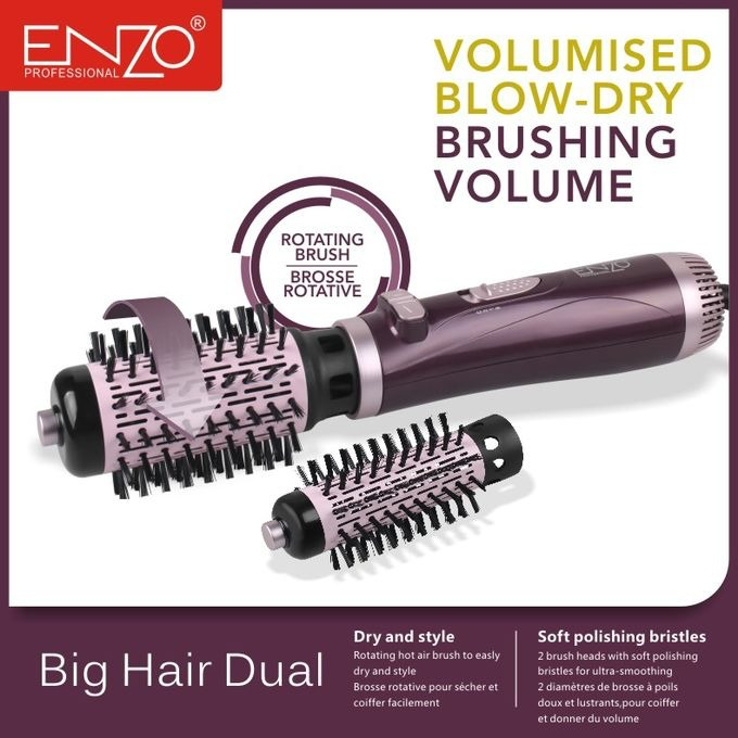 ENZO PROFESSIONAL Brosse Chauffante Lissante Rotative 2IN1 En Brushing Volume Céramique EN-747