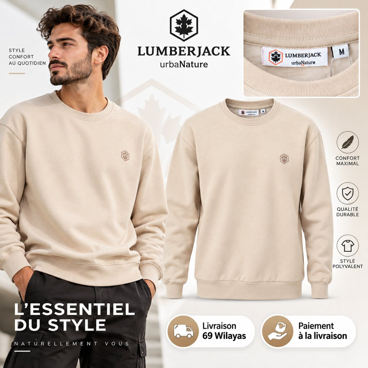LUMBERJACK SWEAT SHIRT - LBJ-00601-BGE - Image 1