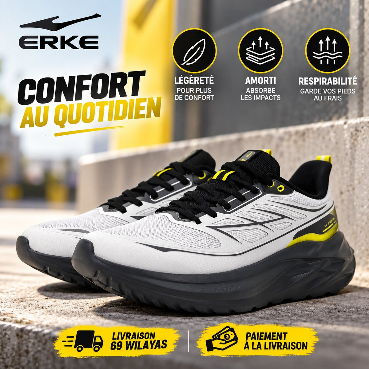 ERKE Men's Running Shoes, Grey/Charcoal - 11126103311-102 - Image 1