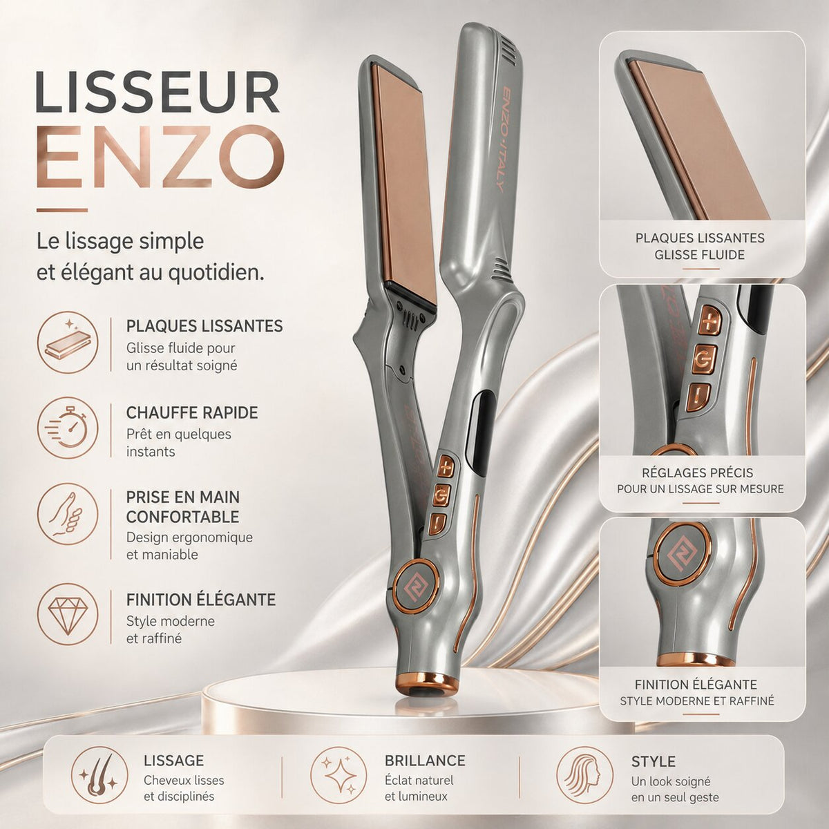 ENZO Pro 1280 Turbo LED Hair Straightener - EN-1298 - Image 1