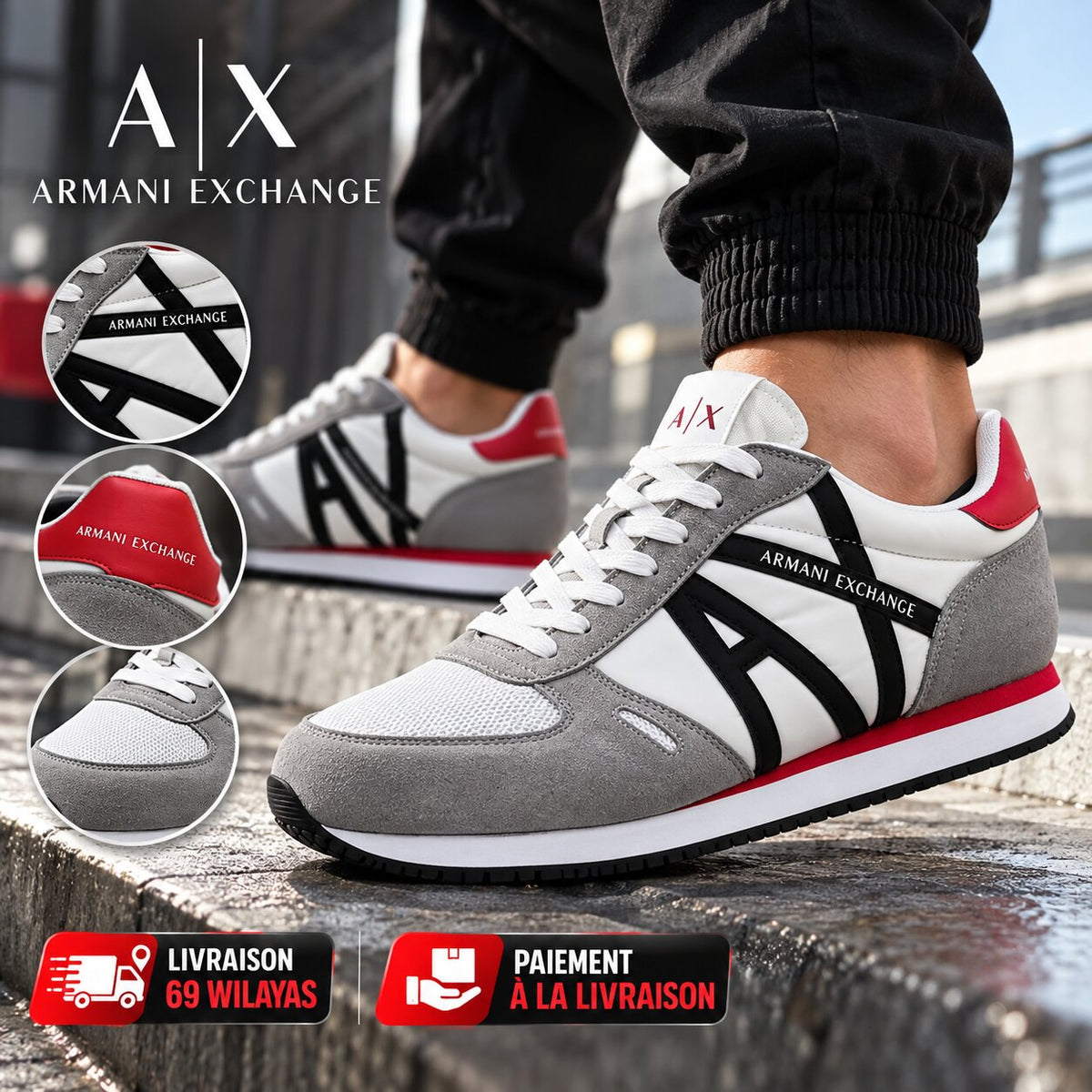 Armani Exchange Retro Running Sneakers - XUX017-XCC68-GR - Image 1