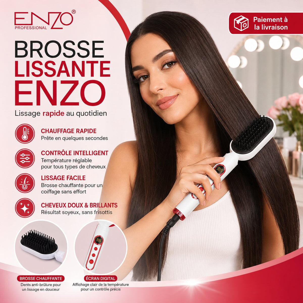 ENZO Professional EN-4201 Mini Hair Straightening Brush - EN-4201 - Image 5