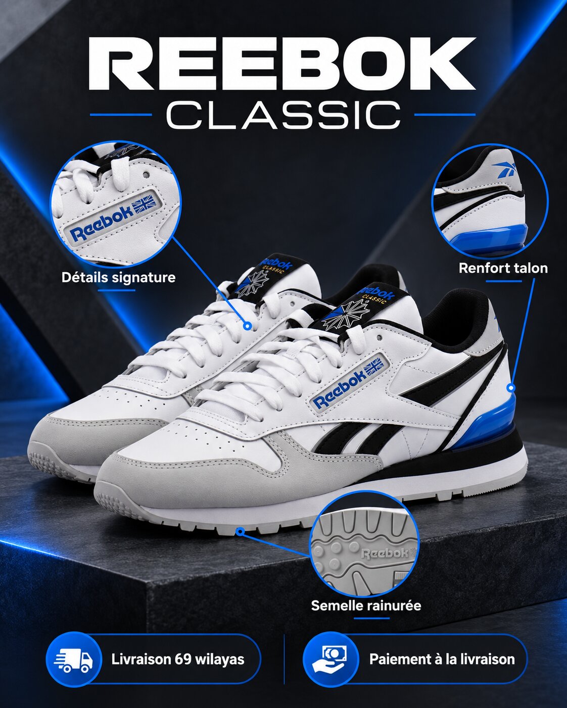 REEBOK CLASSIC LEATHER CLIP FTWWHT/PURGRY/VECB - 100074394 - Image 1